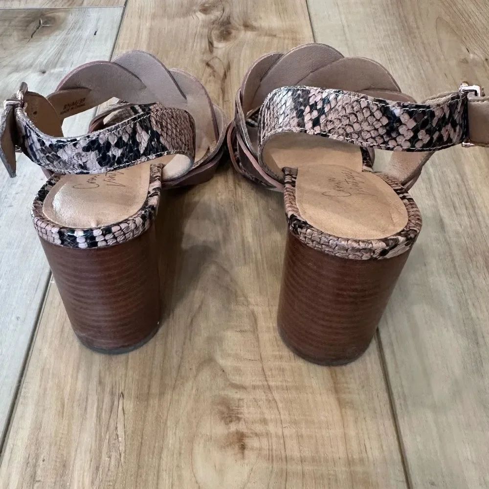 Crown Vintage Varenka Snakeskin Pattern Heel Open Toe Sandals Brown/Copper 8.5 - Picture 5 of 13